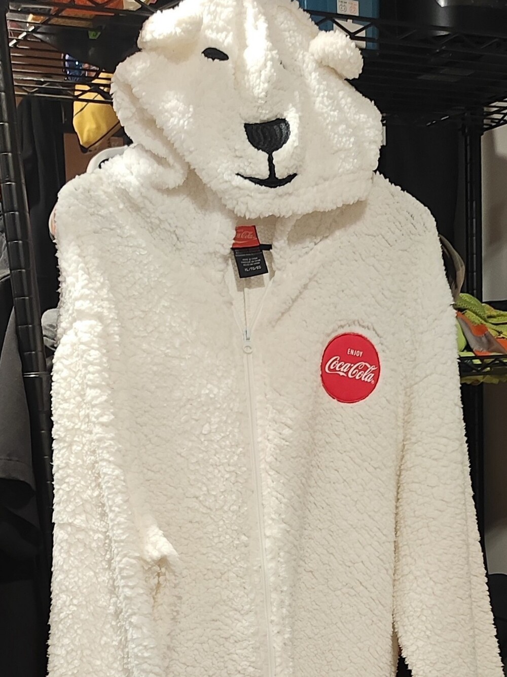 Coca Cola Cream Sherpa Onesie Pajamas with Red Cuffs